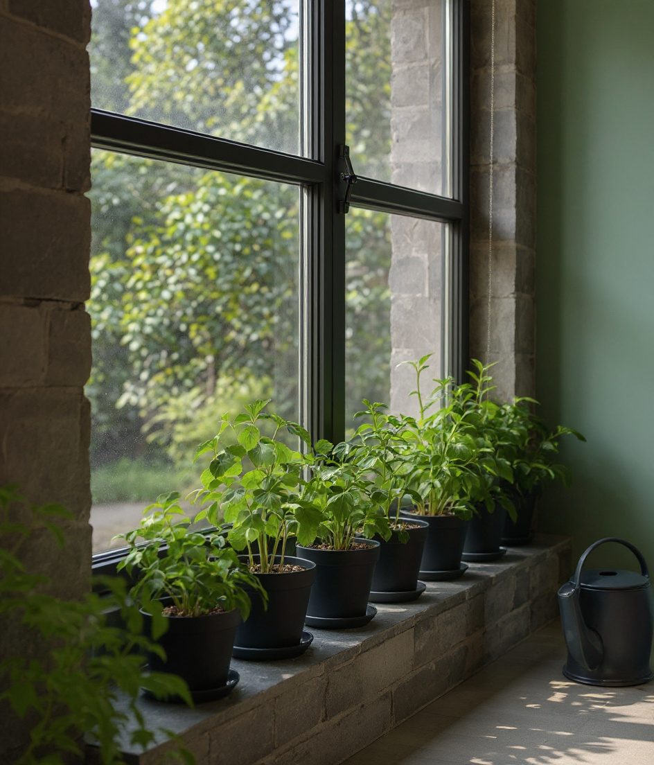 Window Sill Herb Garden — Charcoal & Stone