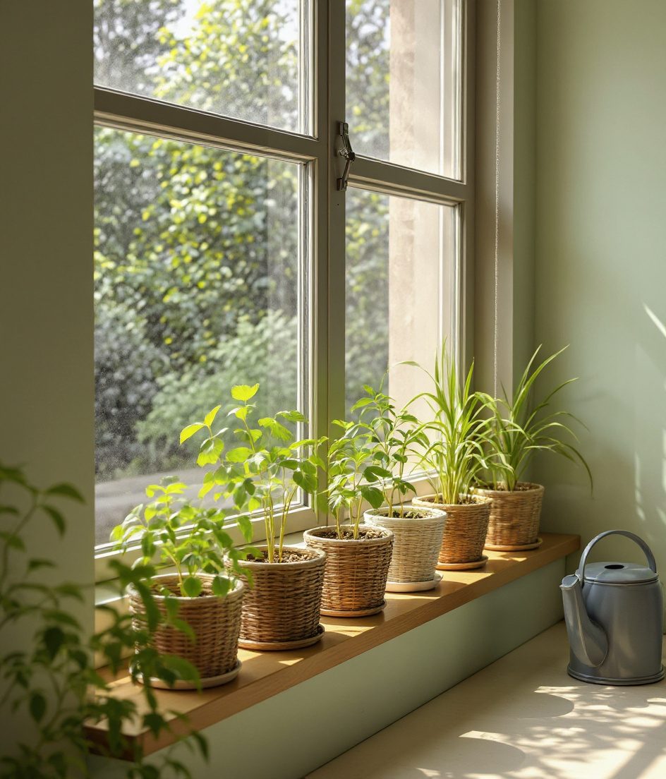 Window Sill Herb Garden — Rattan & Oatmeal