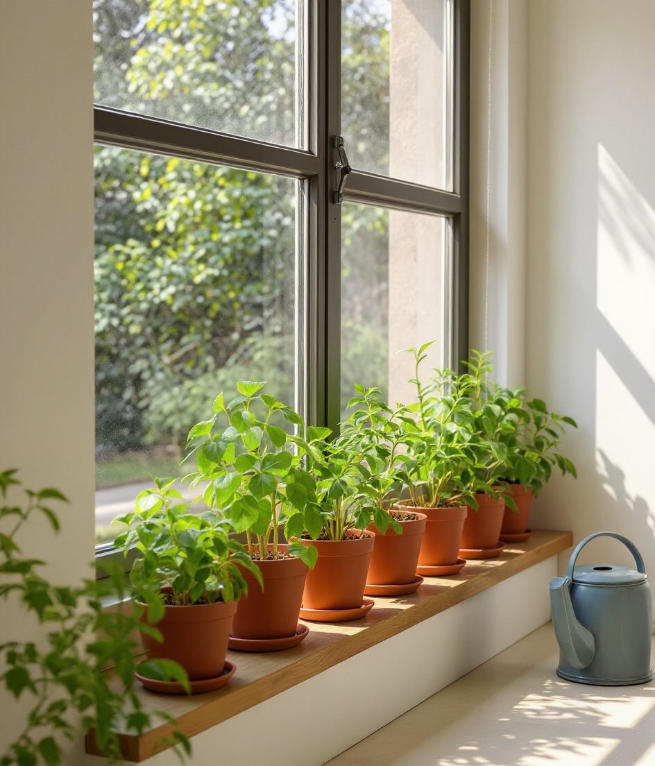 Window Sill Herb Garden — Terracotta & Warm White