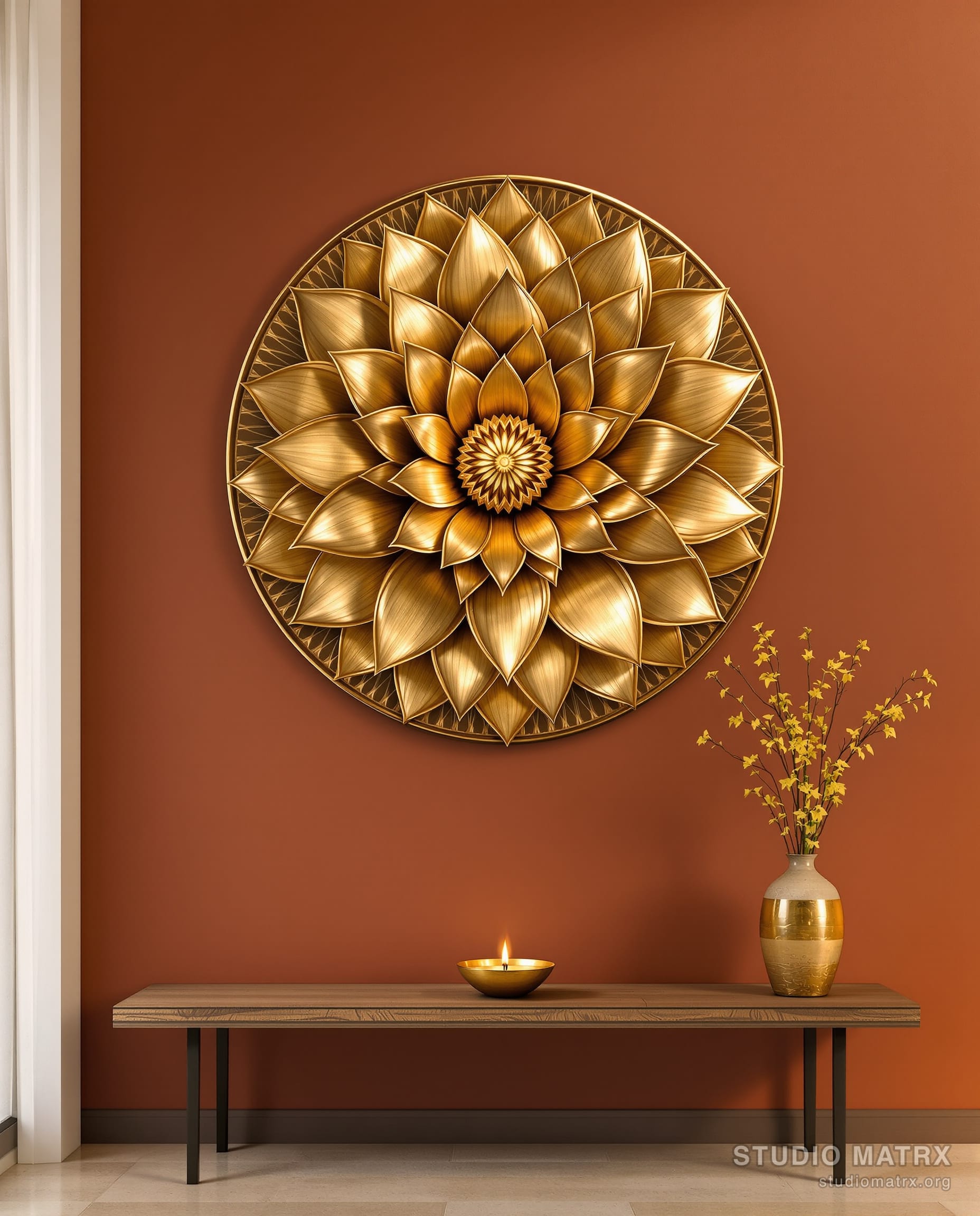 Brass Lotus Metal Wall Panel