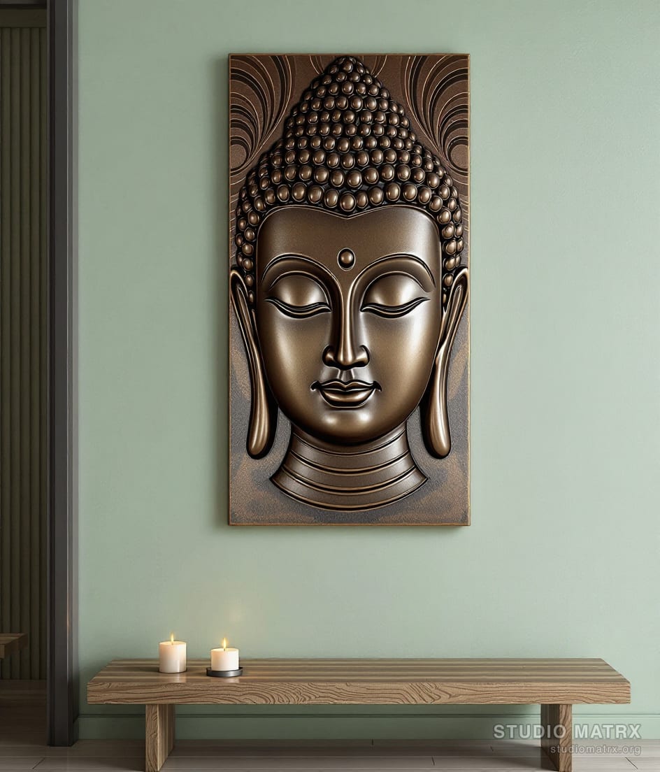 Buddha Face Metal Wall Panel — Sage Wall