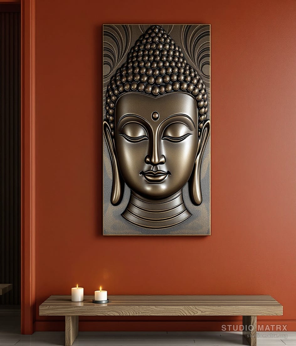 Buddha Face Metal Wall Panel — Terracotta Wall