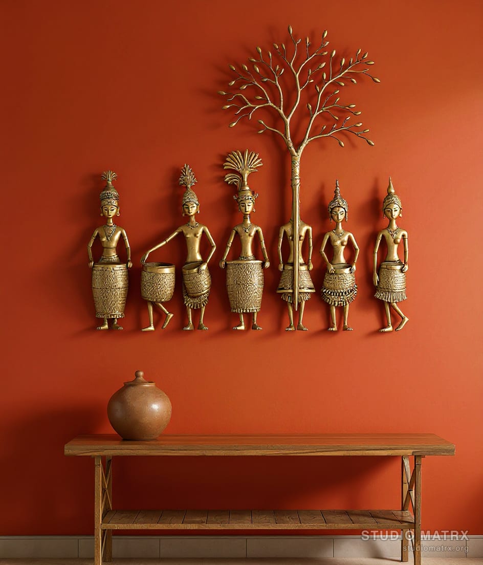 Dhokra Tribal Figures Metal Wall Set — Terracotta Wall