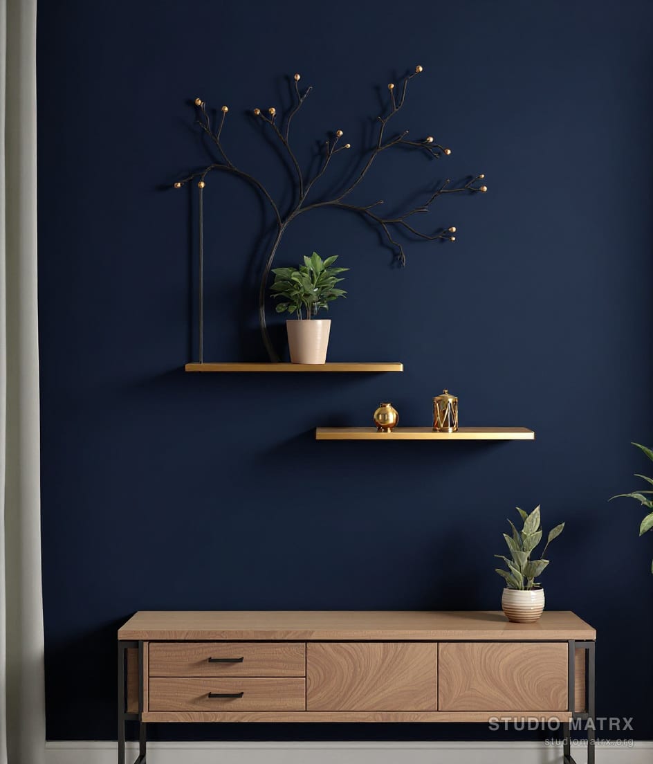 Floating Metal Shelf Wall Art — Navy Wall