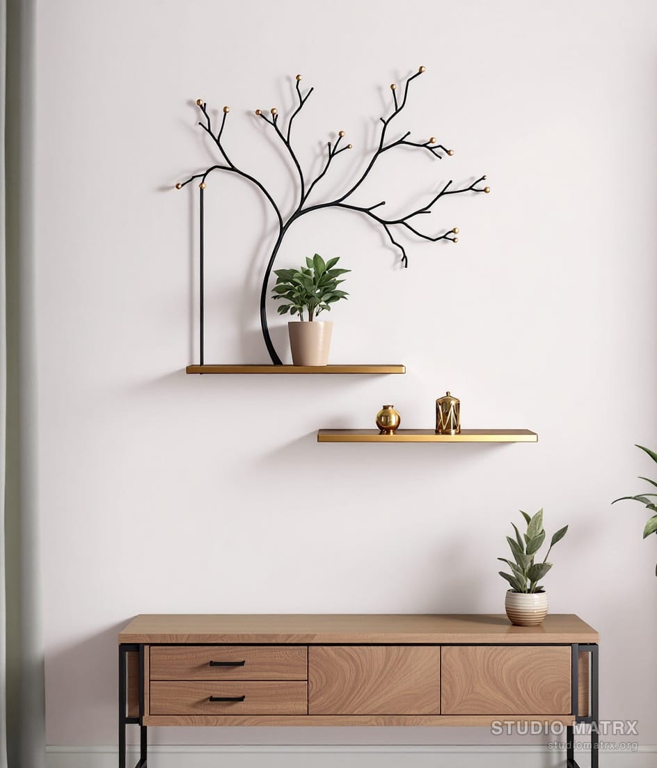 Floating Metal Shelf Wall Art — Warm White Wall