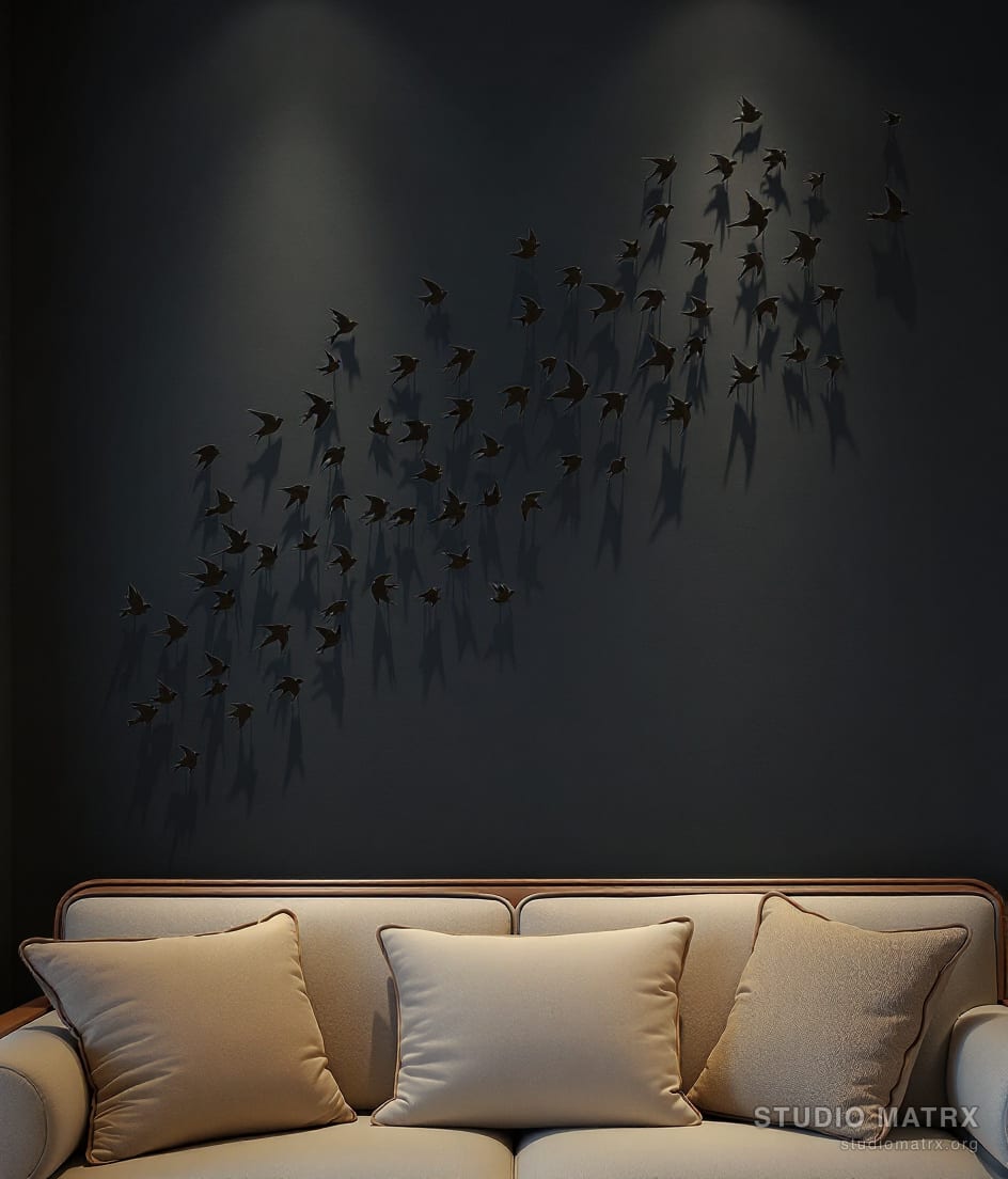 Flock of Metal Birds Wall Art — Charcoal Wall