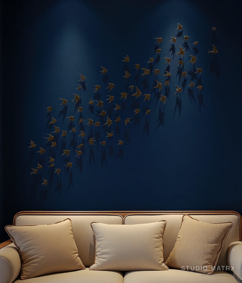 Flock of Metal Birds Wall Art — Navy Wall