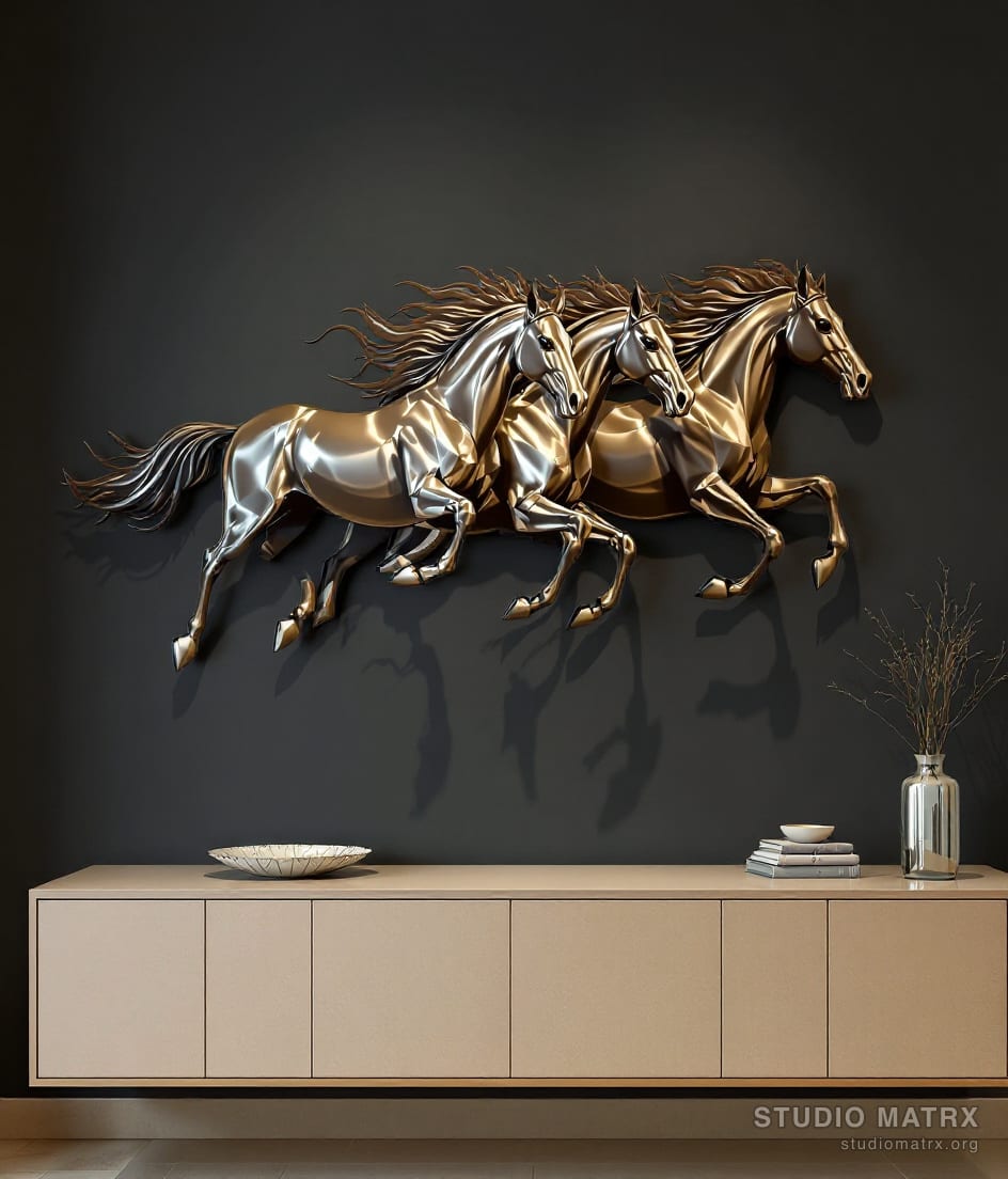 Galloping Horses Metal Wall Art — Charcoal Wall