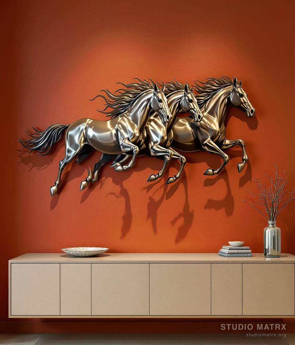 Galloping Horses Metal Wall Art — Terracotta Wall
