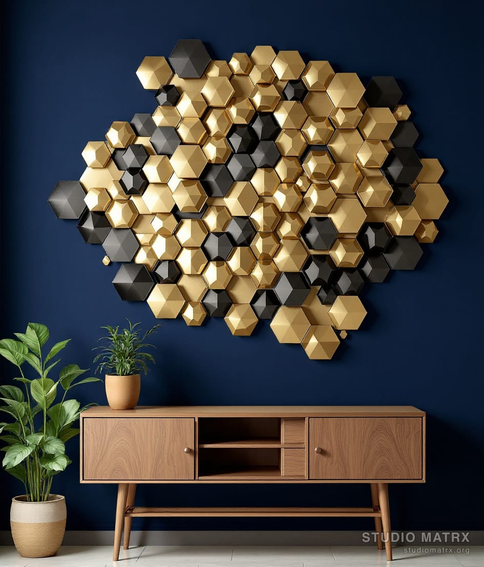 Honeycomb Hexagon Metal Wall Art — Navy Wall
