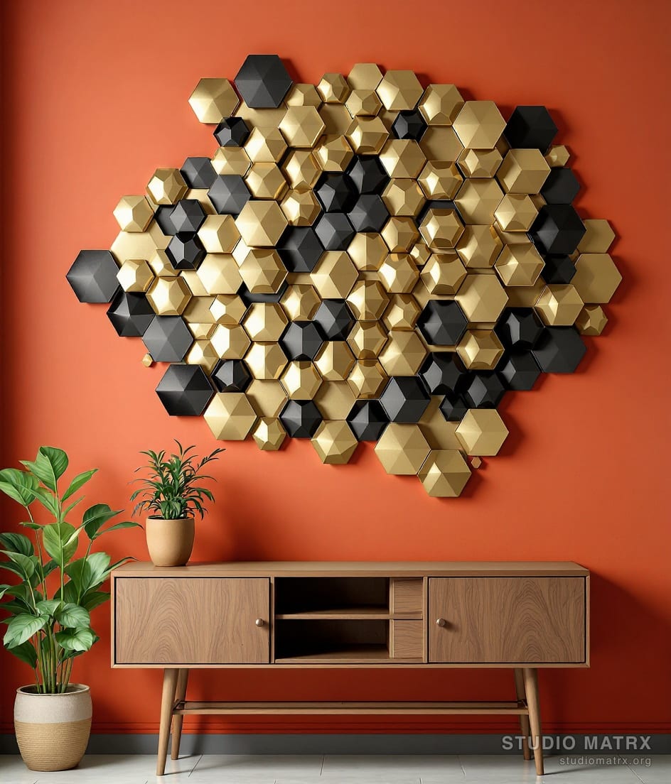 Honeycomb Hexagon Metal Wall Art — Terracotta Wall