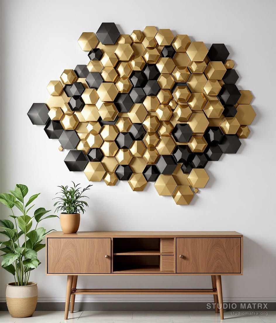 Honeycomb Hexagon Metal Wall Art — Warm White Wall