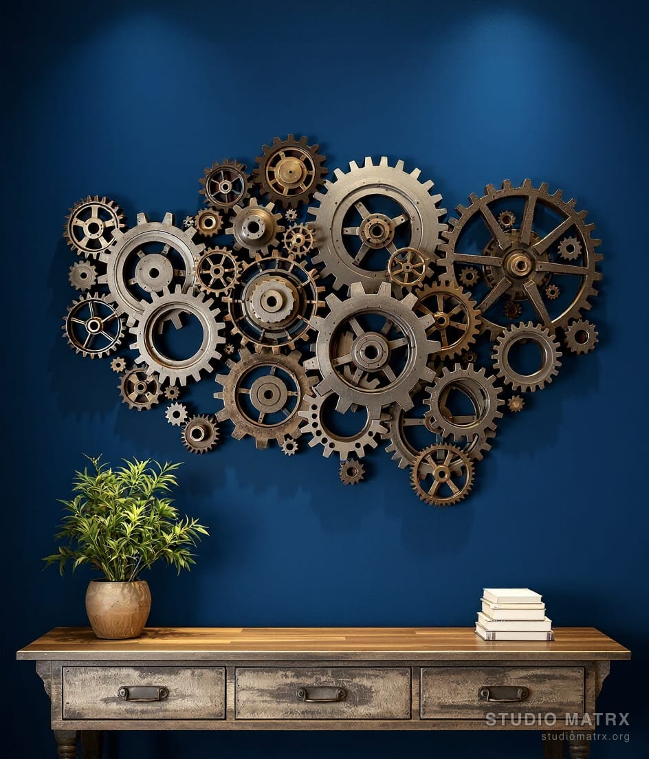 Industrial Gear Metal Wall Art — Navy Wall