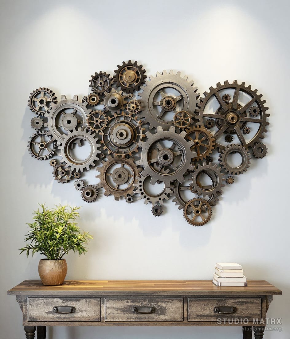 Industrial Gear Metal Wall Art — Warm White Wall