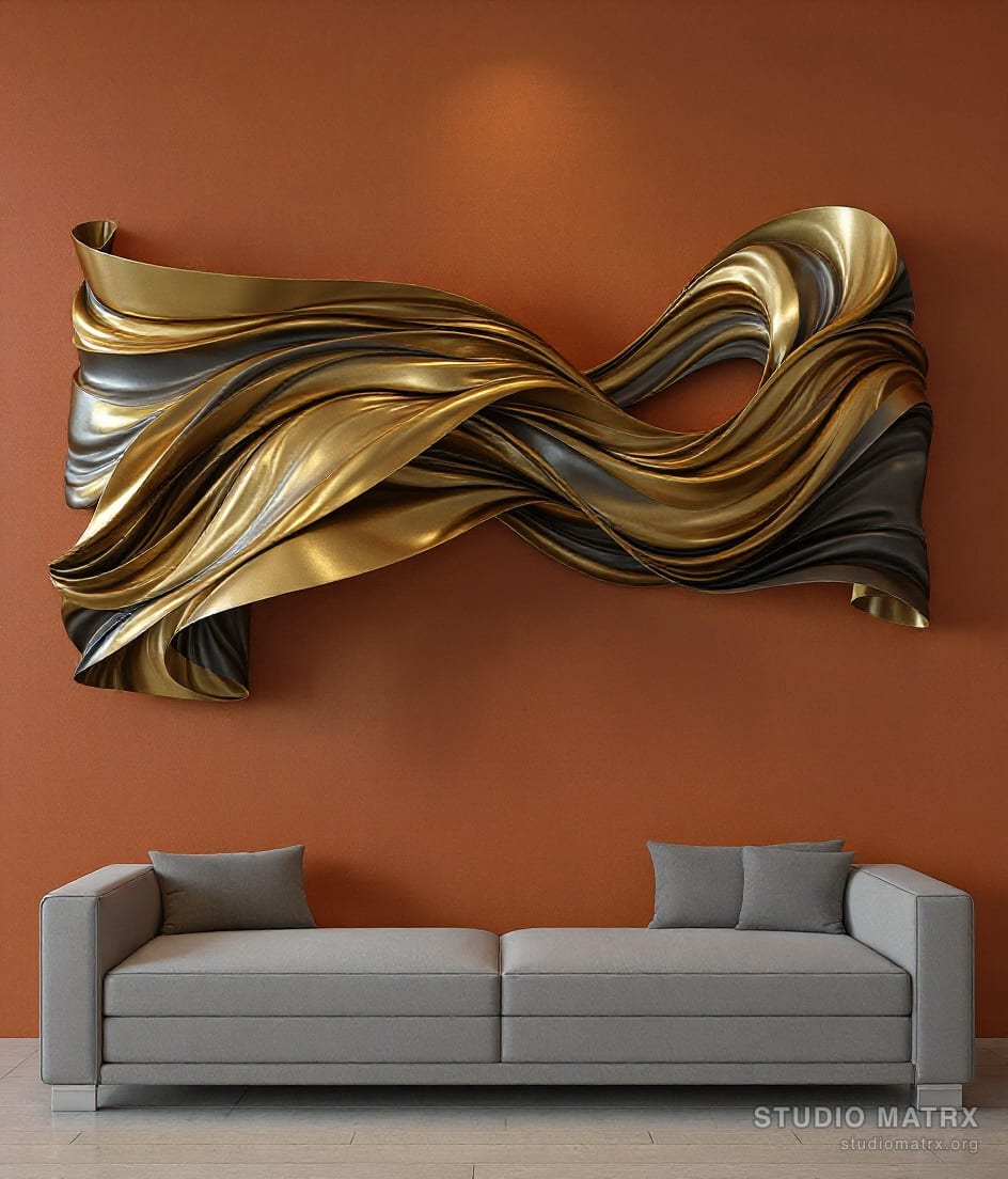 Large 3D Flowing Metal Wall Sculpture — Terracotta Wall