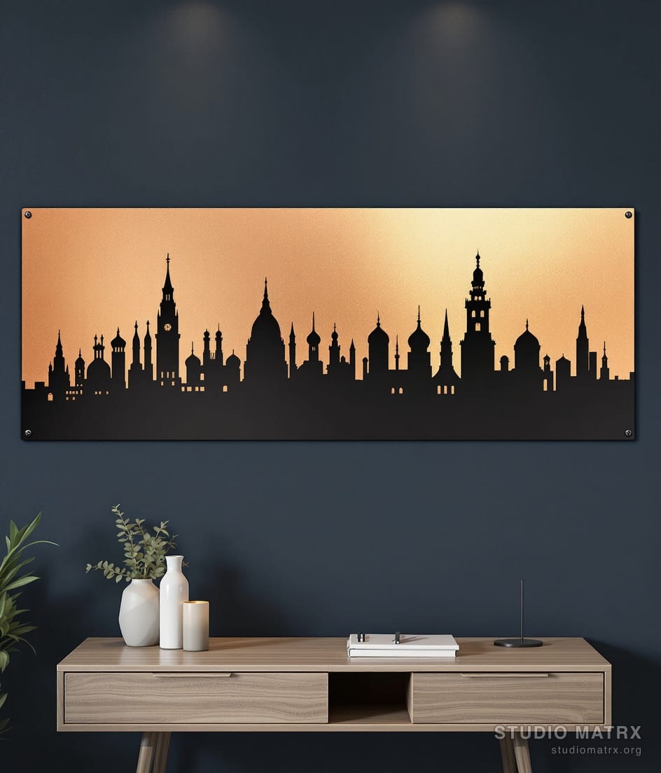 Metal City Skyline Wall Panel — Charcoal Wall
