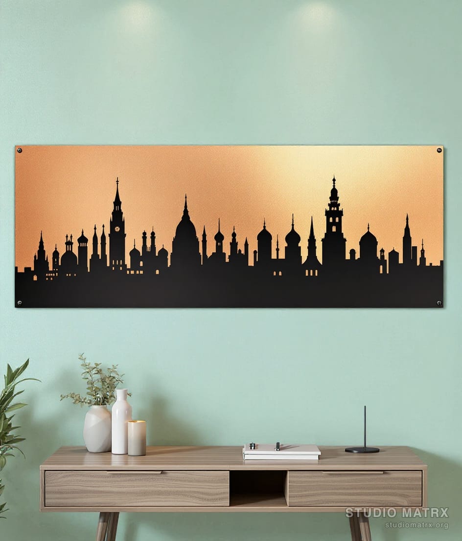 Metal City Skyline Wall Panel — Sage Wall