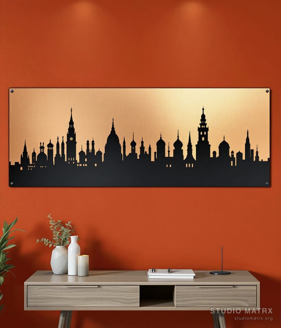 Metal City Skyline Wall Panel — Terracotta Wall