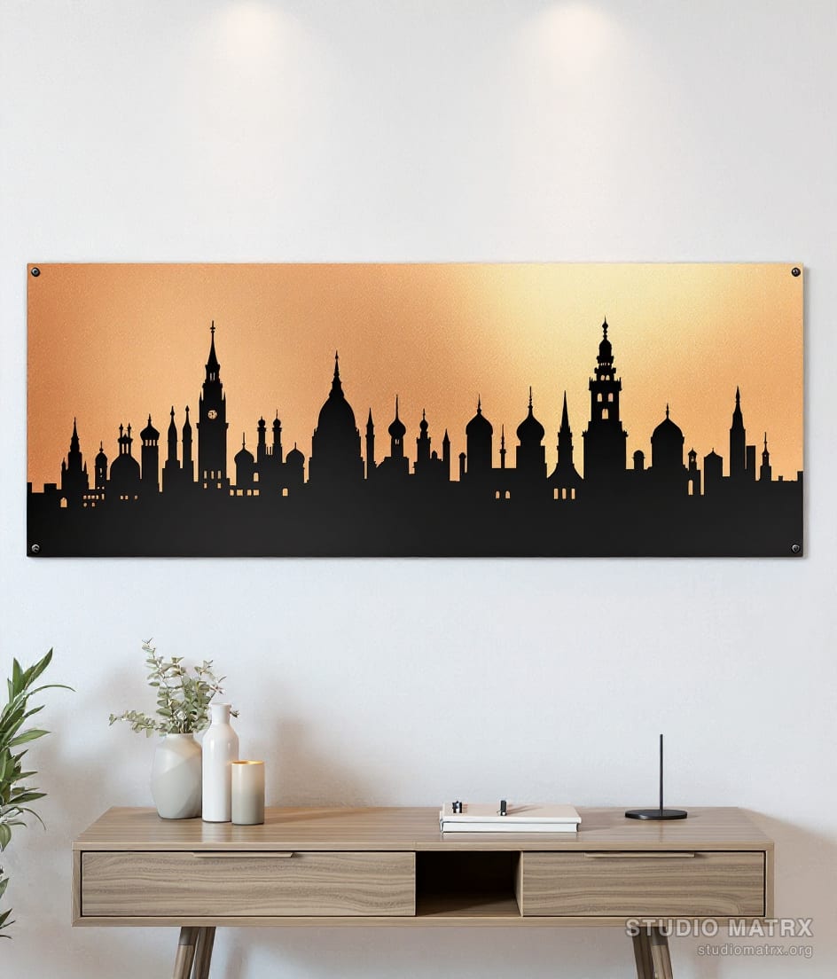 Metal City Skyline Wall Panel — Warm White Wall