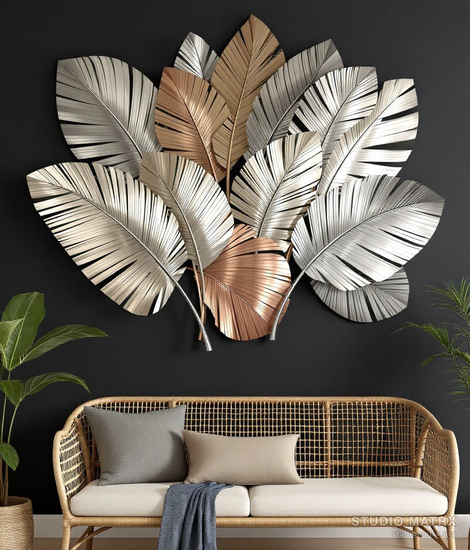 Metal Palm Leaves Wall Art — Charcoal Wall