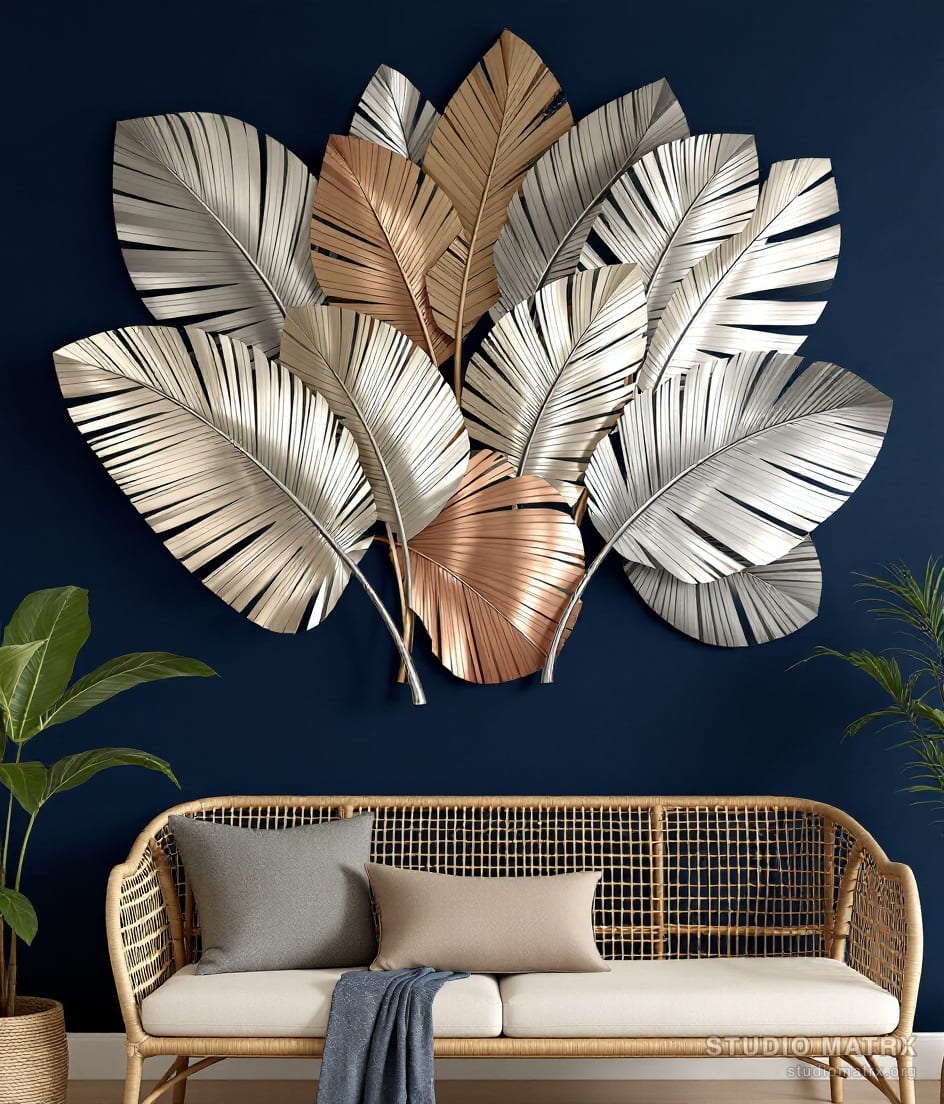 Metal Palm Leaves Wall Art — Navy Wall