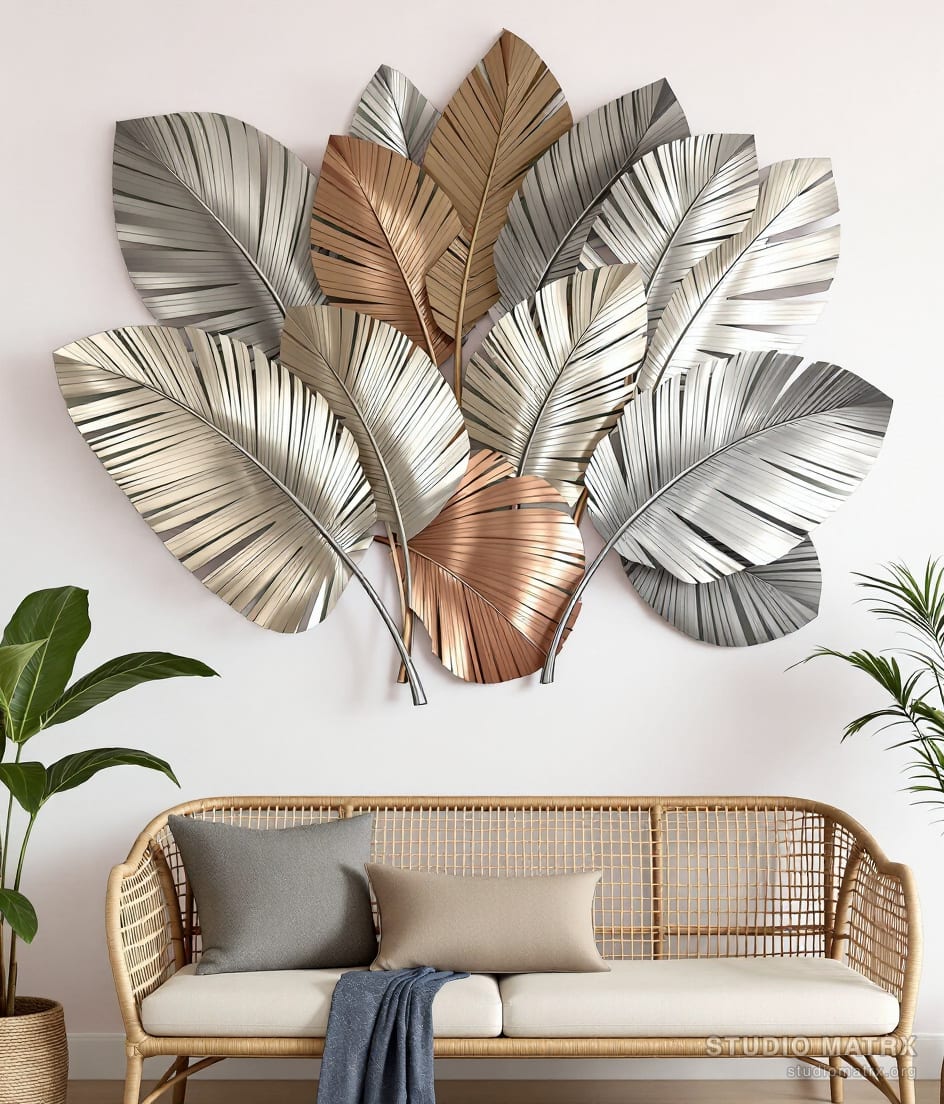 Metal Palm Leaves Wall Art — Warm White Wall