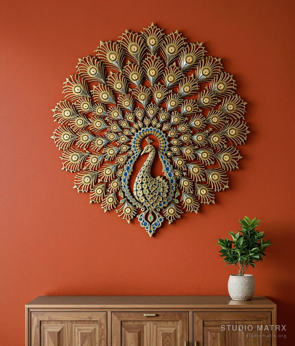 Metal Peacock Wall Art — Terracotta Wall