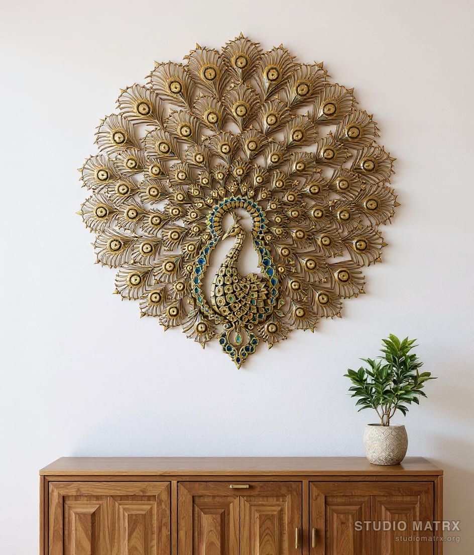Metal Peacock Wall Art — Warm White Wall