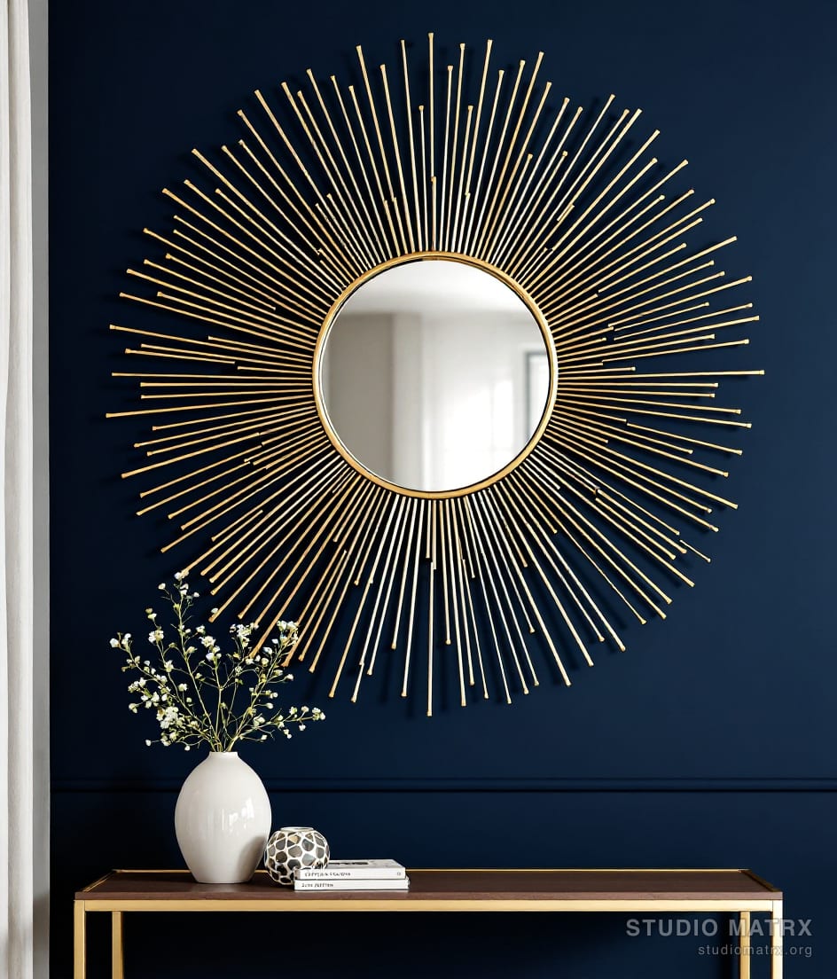 Metal Sunburst Mirror Wall Art — Navy Wall