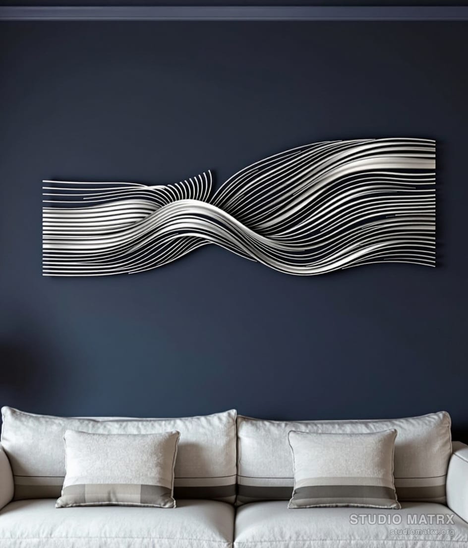 Metal Wave Ripple Wall Sculpture — Charcoal Wall
