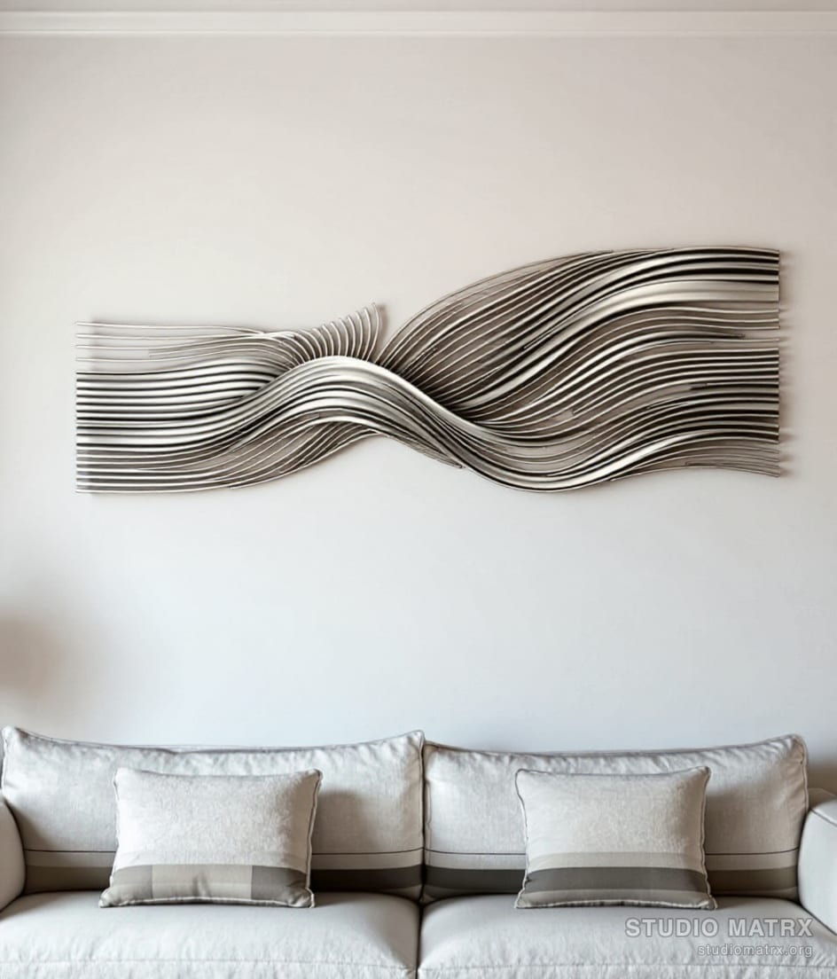 Metal Wave Ripple Wall Sculpture — Warm White Wall