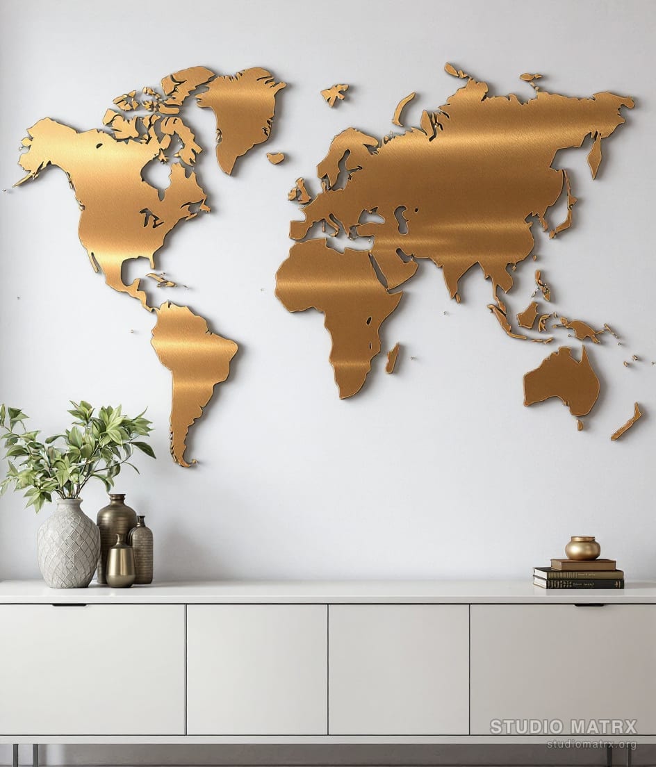 Metal World Map Wall Art — Warm White Wall