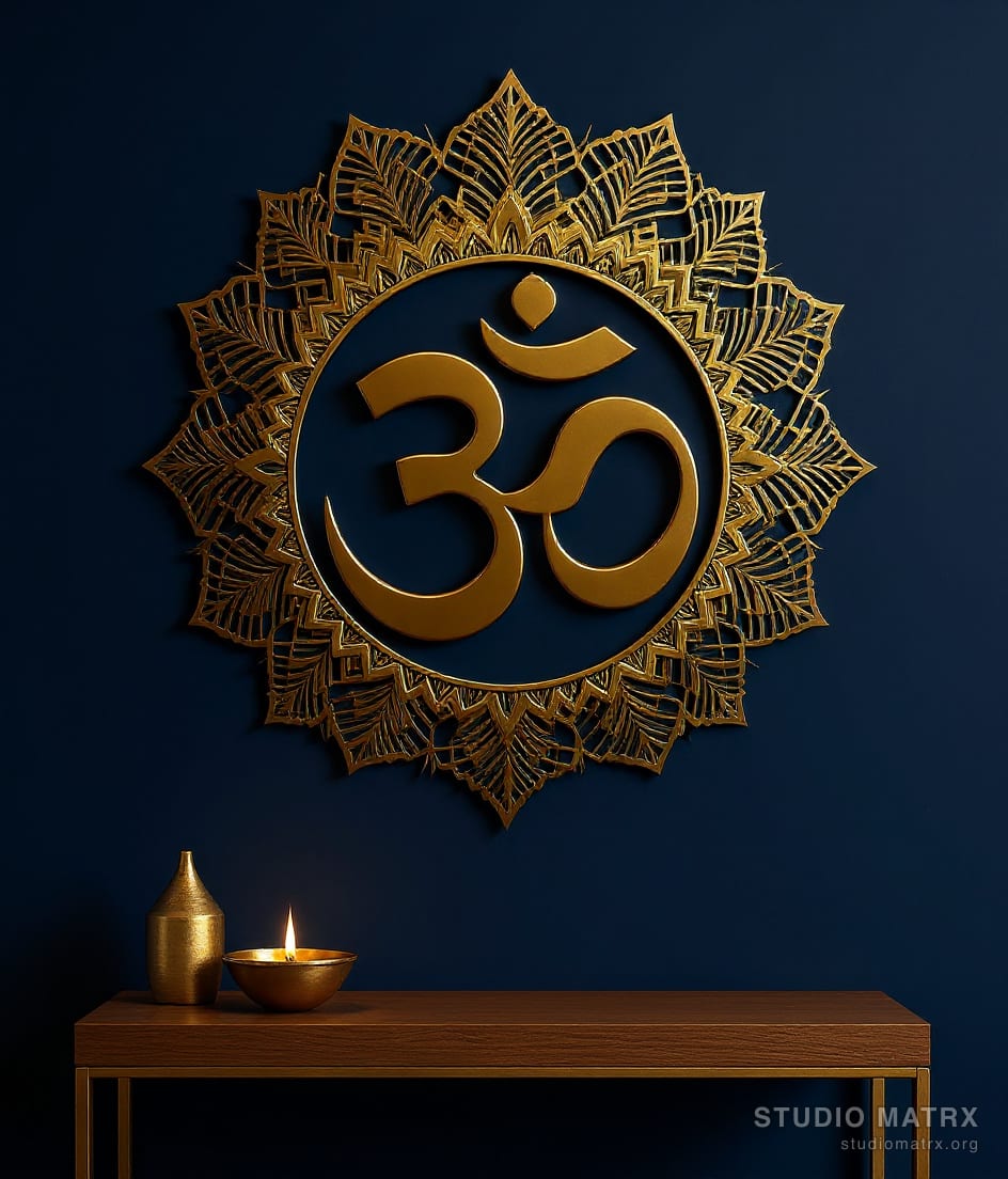 Om Symbol Metal Wall Art — Navy Wall