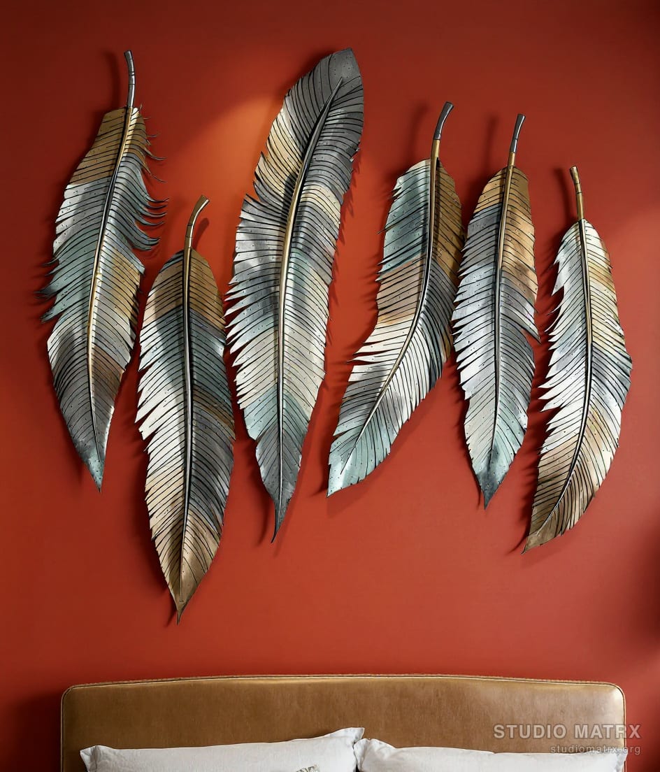 Oversized Metal Feather Wall Set — Terracotta Wall