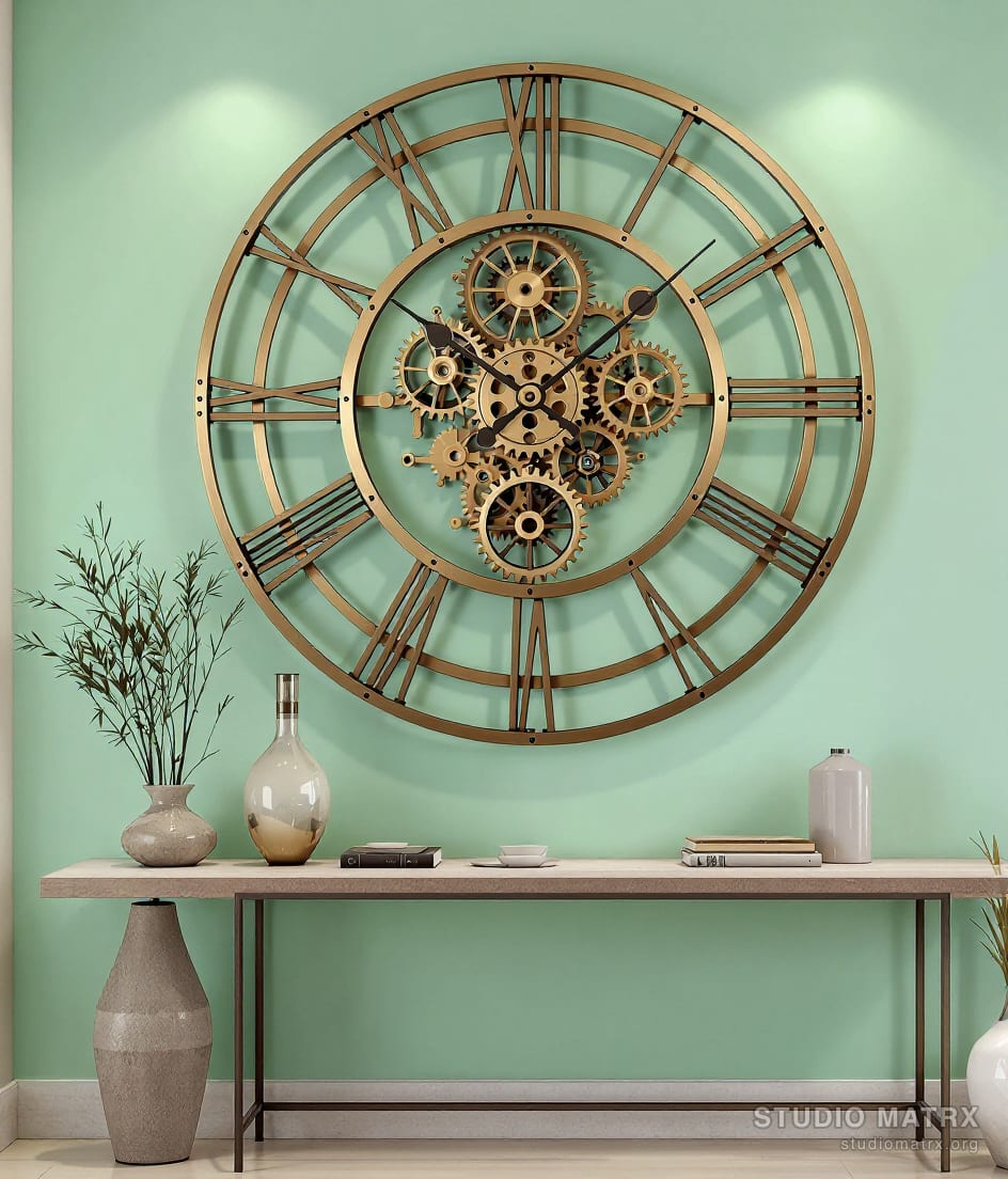 Oversized Metal Wall Clock Art — Sage Wall