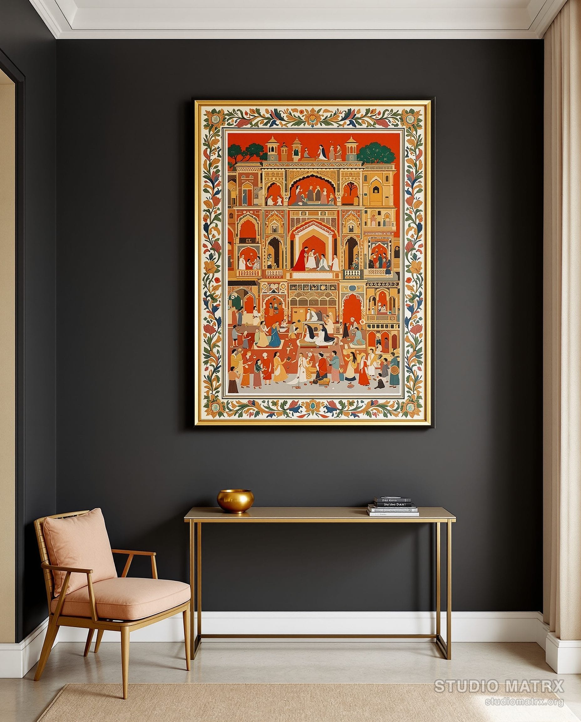 Basohli Bold Colour Scene — Charcoal Wall