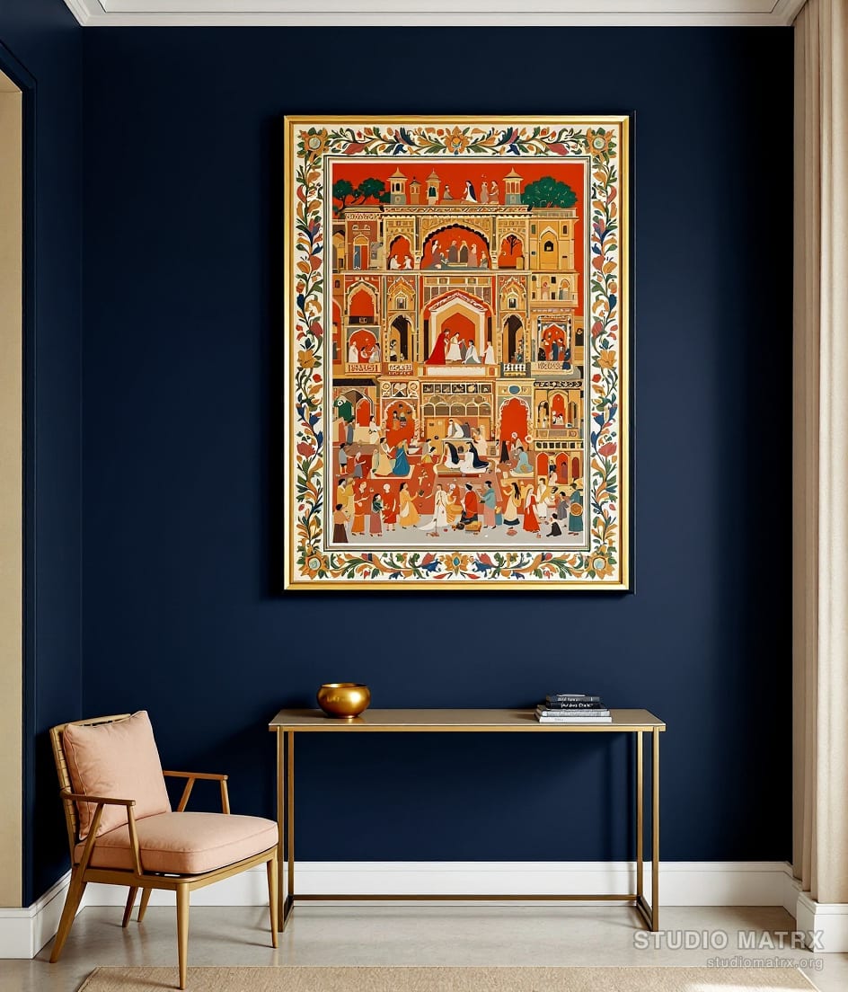 Basohli Bold Colour Scene — Navy Wall
