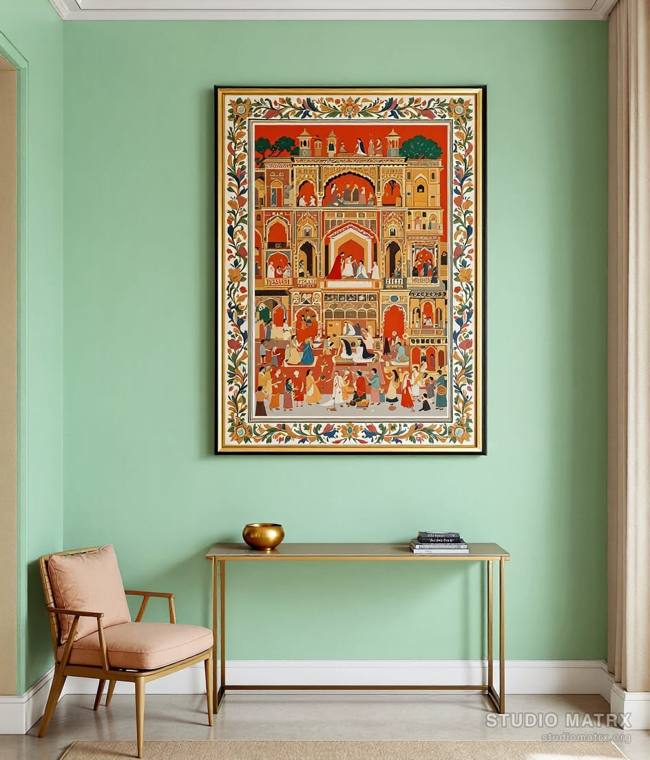 Basohli Bold Colour Scene — Sage Wall