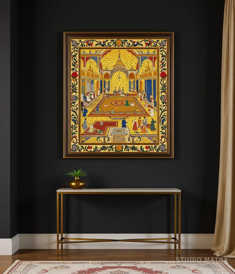 Deccani Gold Court Scene — Charcoal Wall