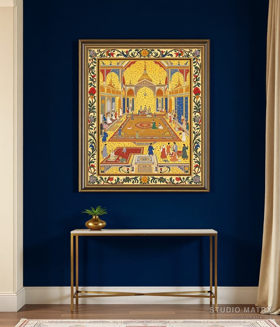 Deccani Gold Court Scene — Navy Wall