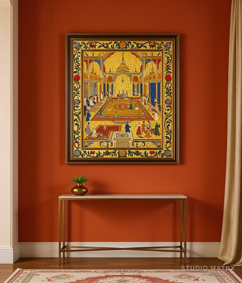 Deccani Gold Court Scene — Terracotta Wall