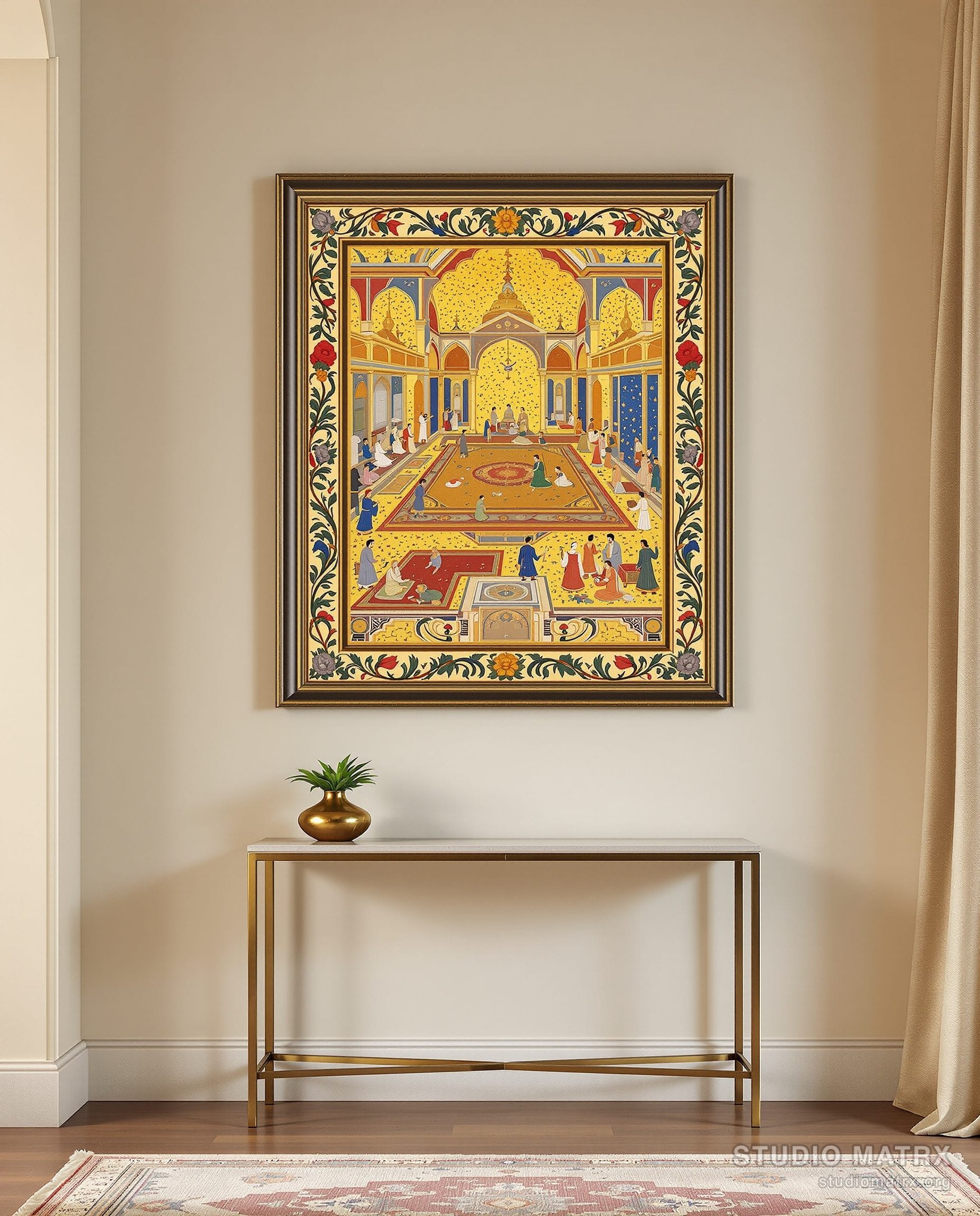 Deccani Gold Court Scene — Warm White Wall