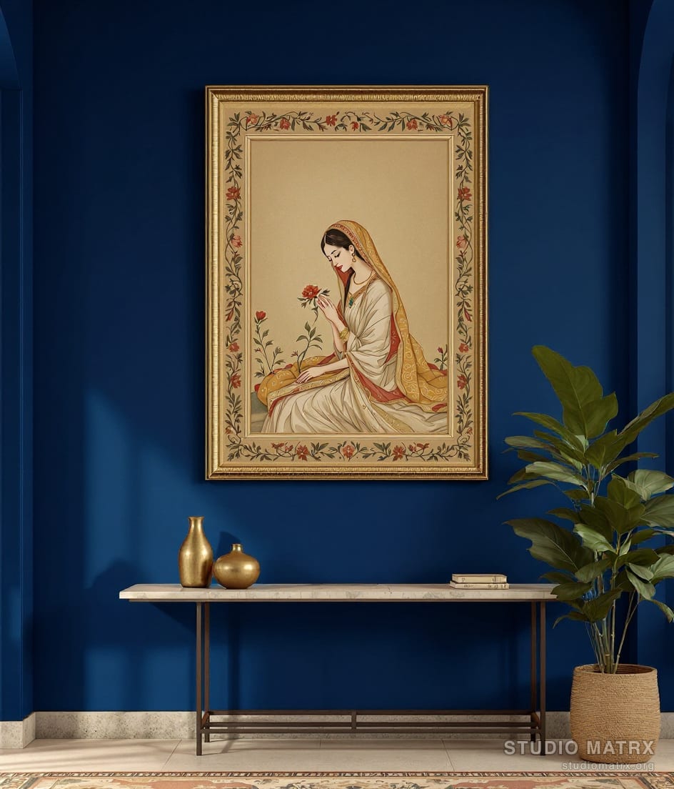 Deccani Lady With A Flower — Navy Wall