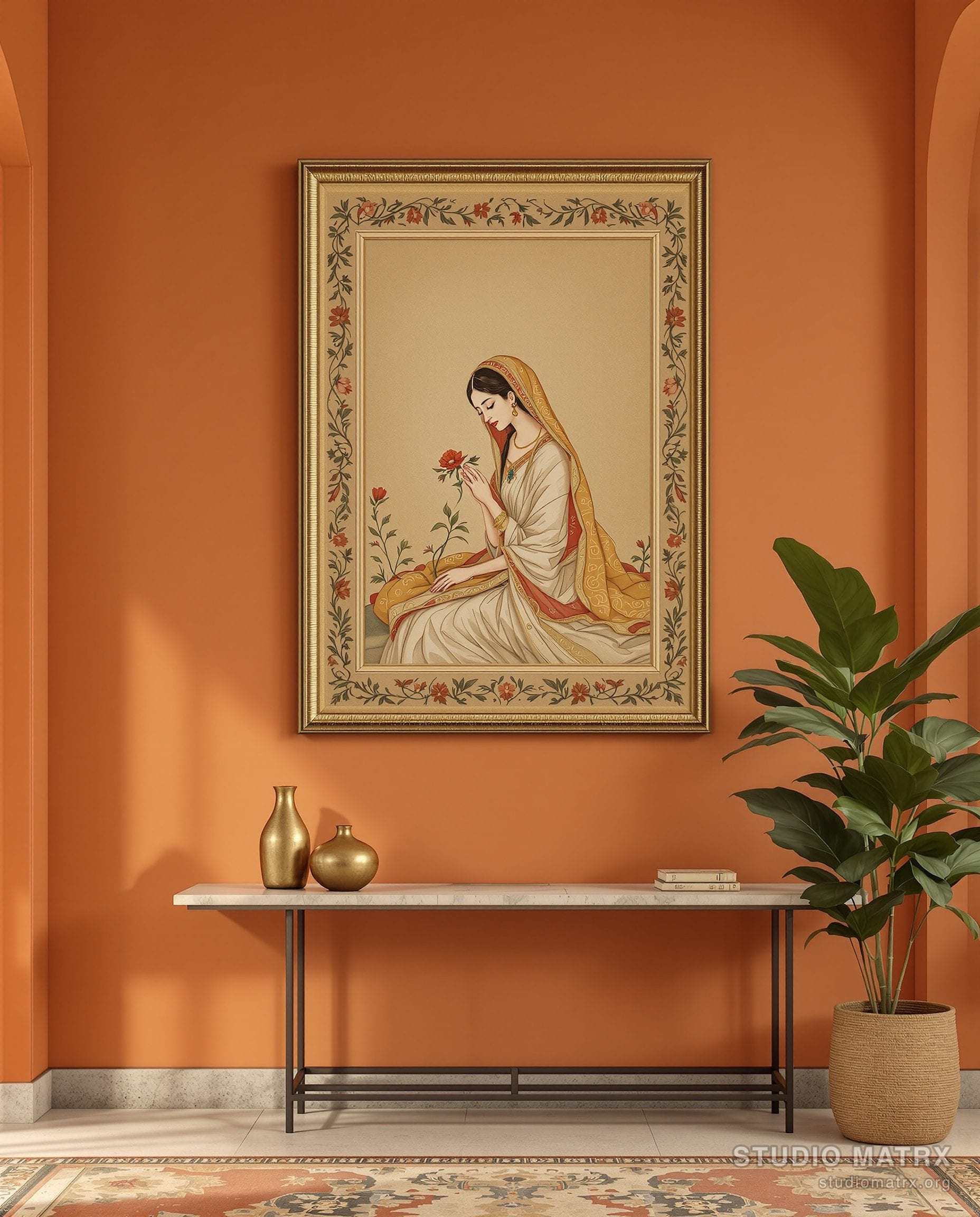 Deccani Lady With A Flower — Terracotta Wall