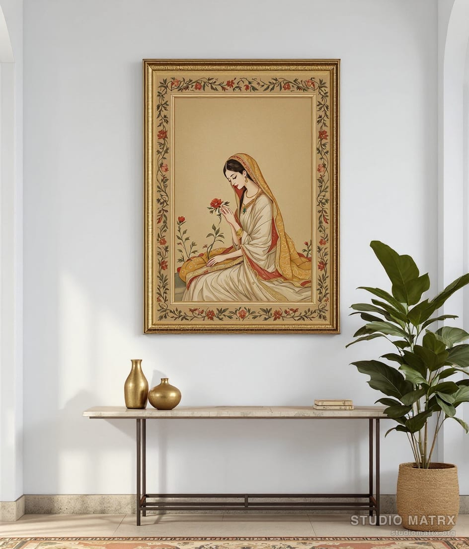 Deccani Lady With A Flower — Warm White Wall