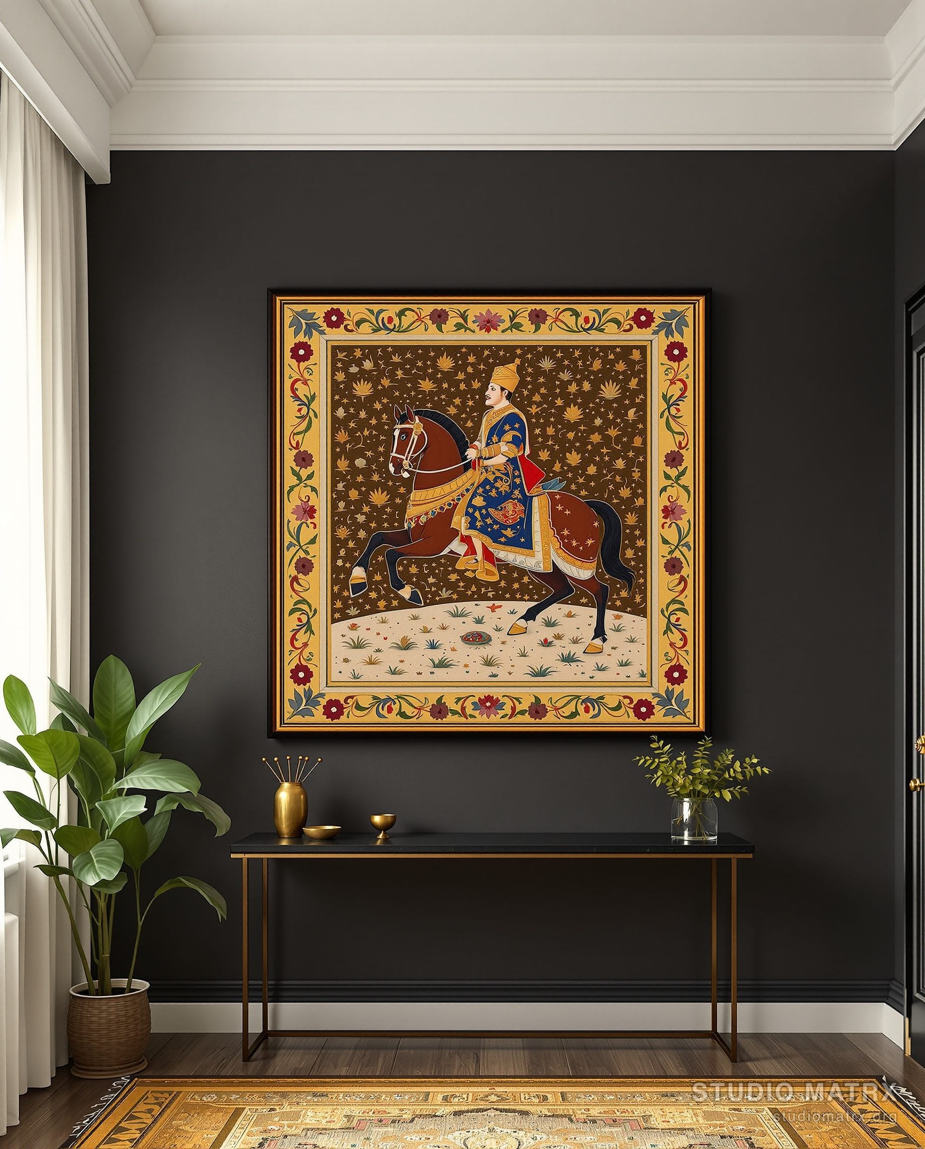 Deccani Sultan On Horseback — Charcoal Wall