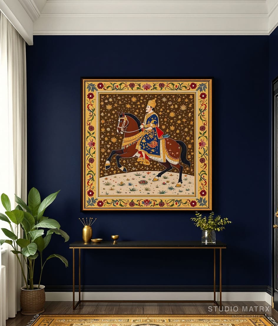 Deccani Sultan On Horseback — Navy Wall