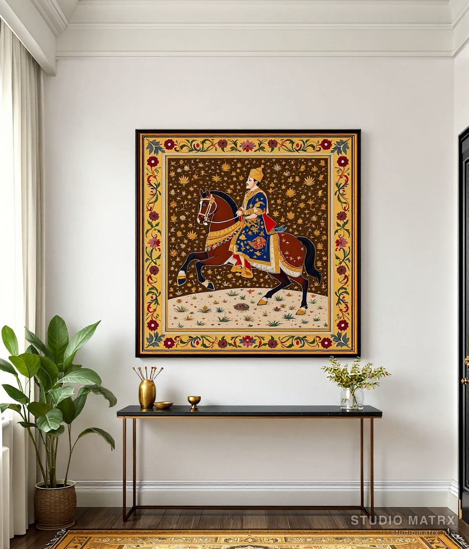 Deccani Sultan On Horseback — Warm White Wall