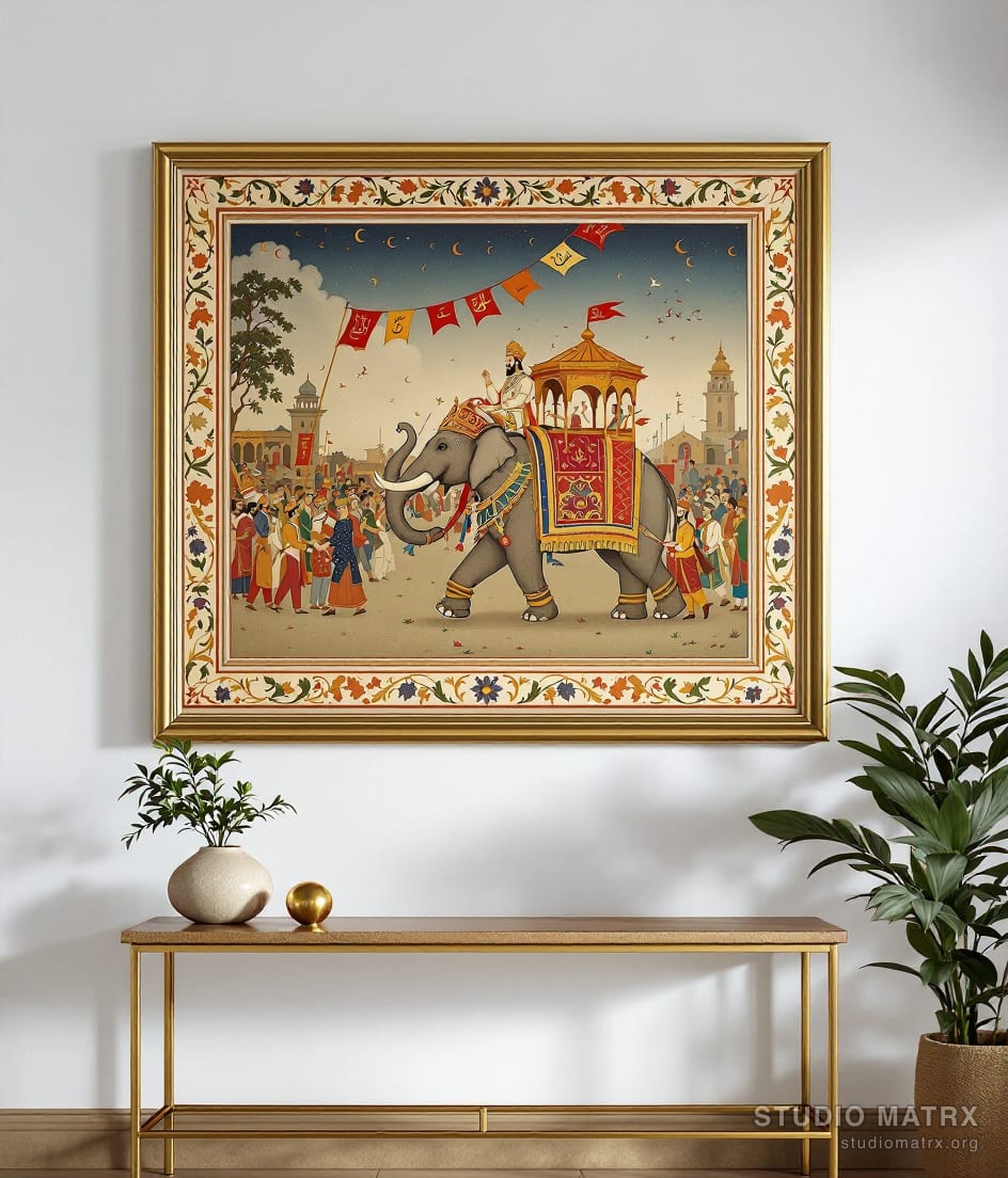 Marwar Royal Procession — Warm White Wall