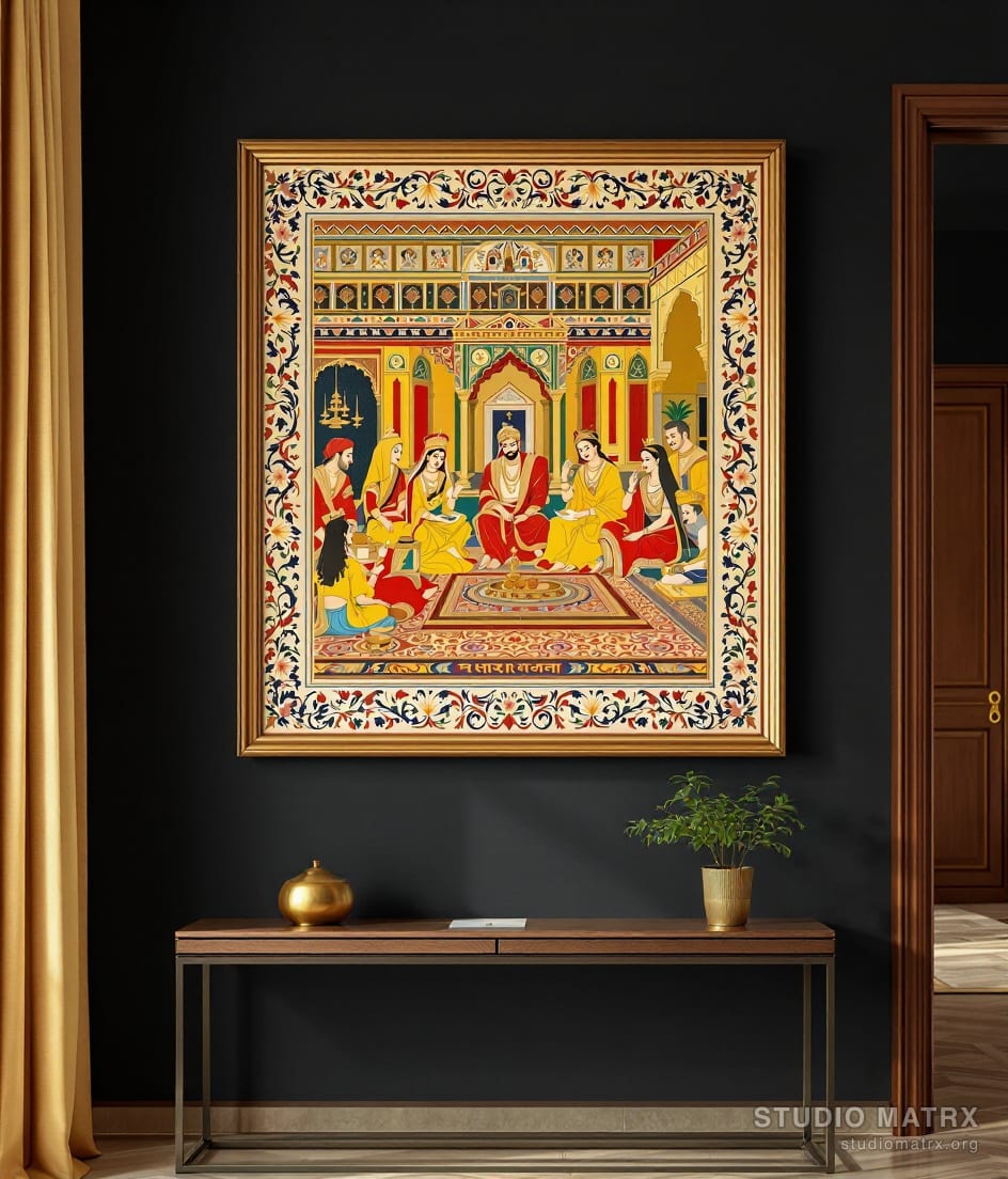 Mewar Royal Court Scene — Charcoal Wall